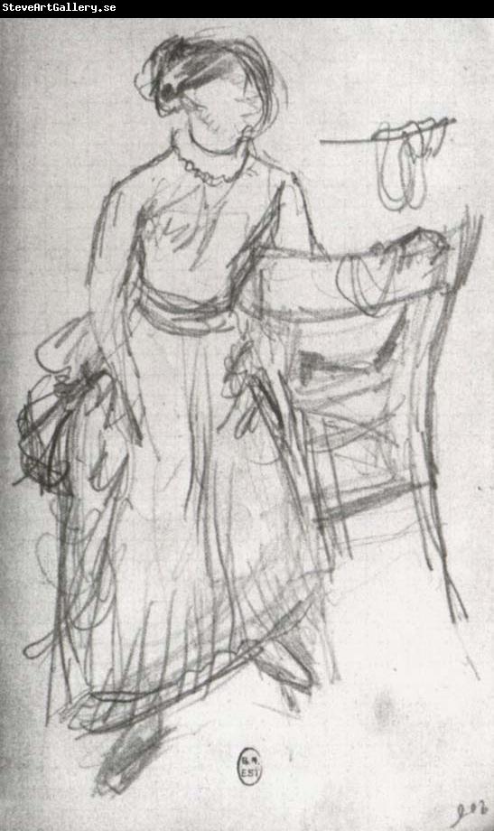Edgar Degas Study of Helene Rouart sitting on the Arm of a Chair